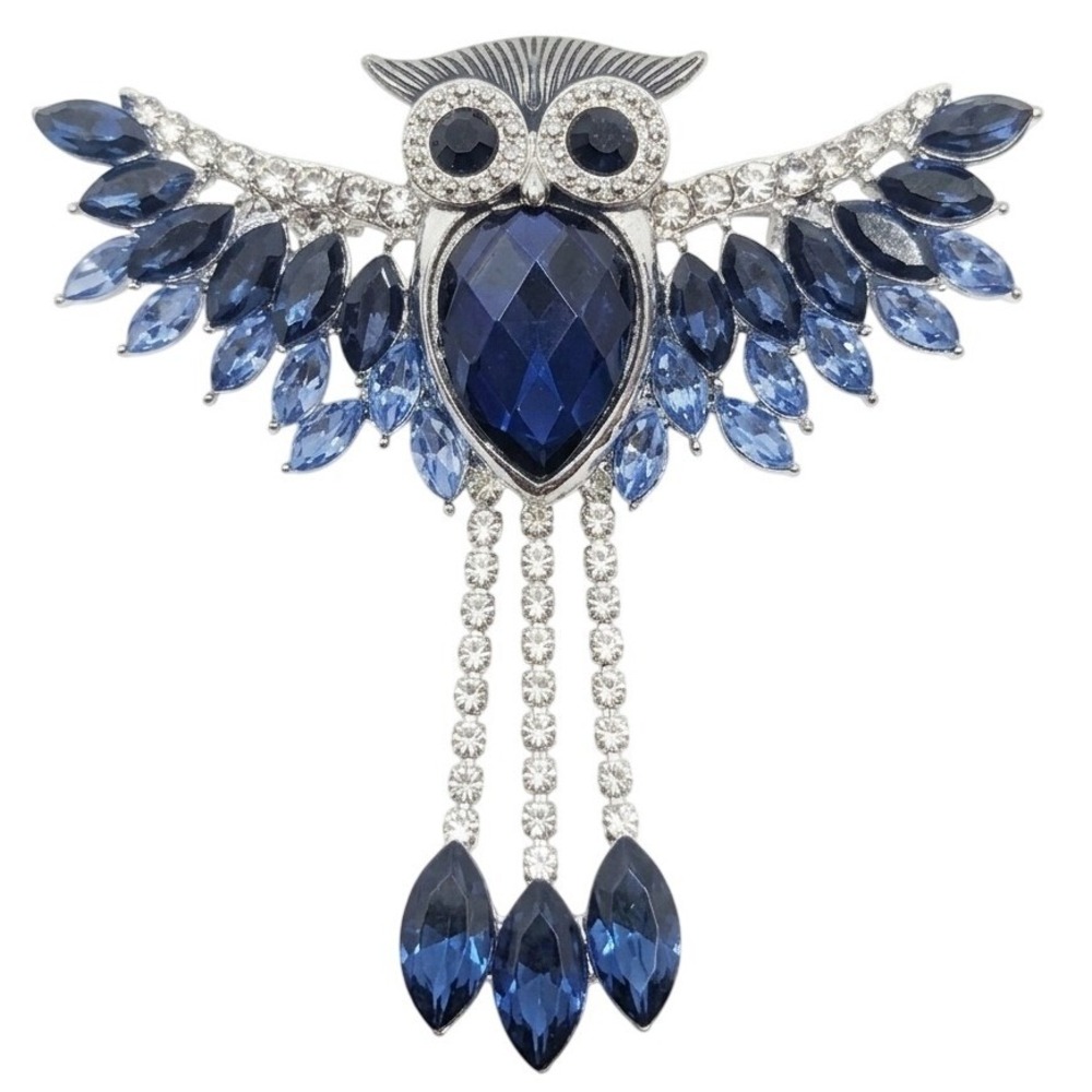 Anne Klein Rhinestone Owl Statement Pin Gold Tone Jeweled Brooch VTG SKUJ130